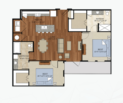 B2 Floor Plan | 1,075 Sq. Ft. at Abstract at Design District, Texas, 75207